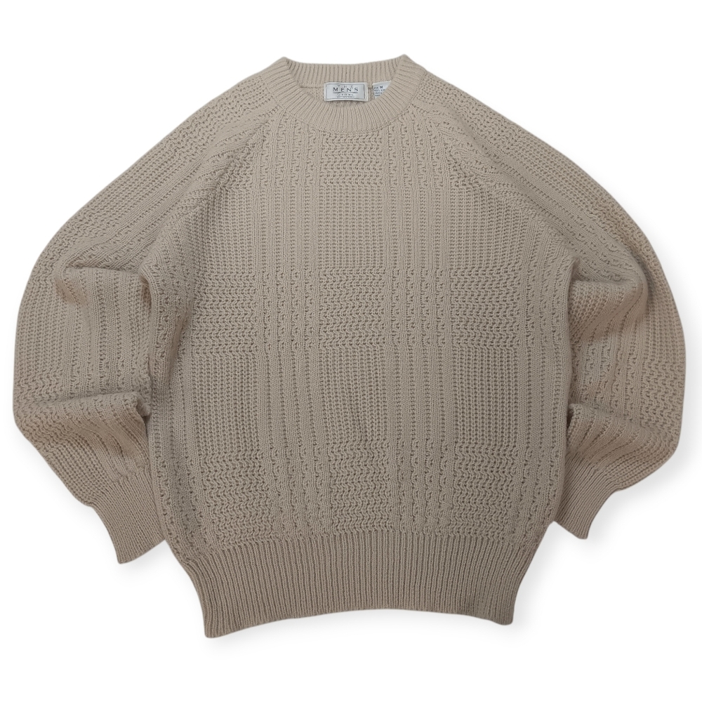 The Men's Store Beige Crewneck Cable Knit Sweater - M